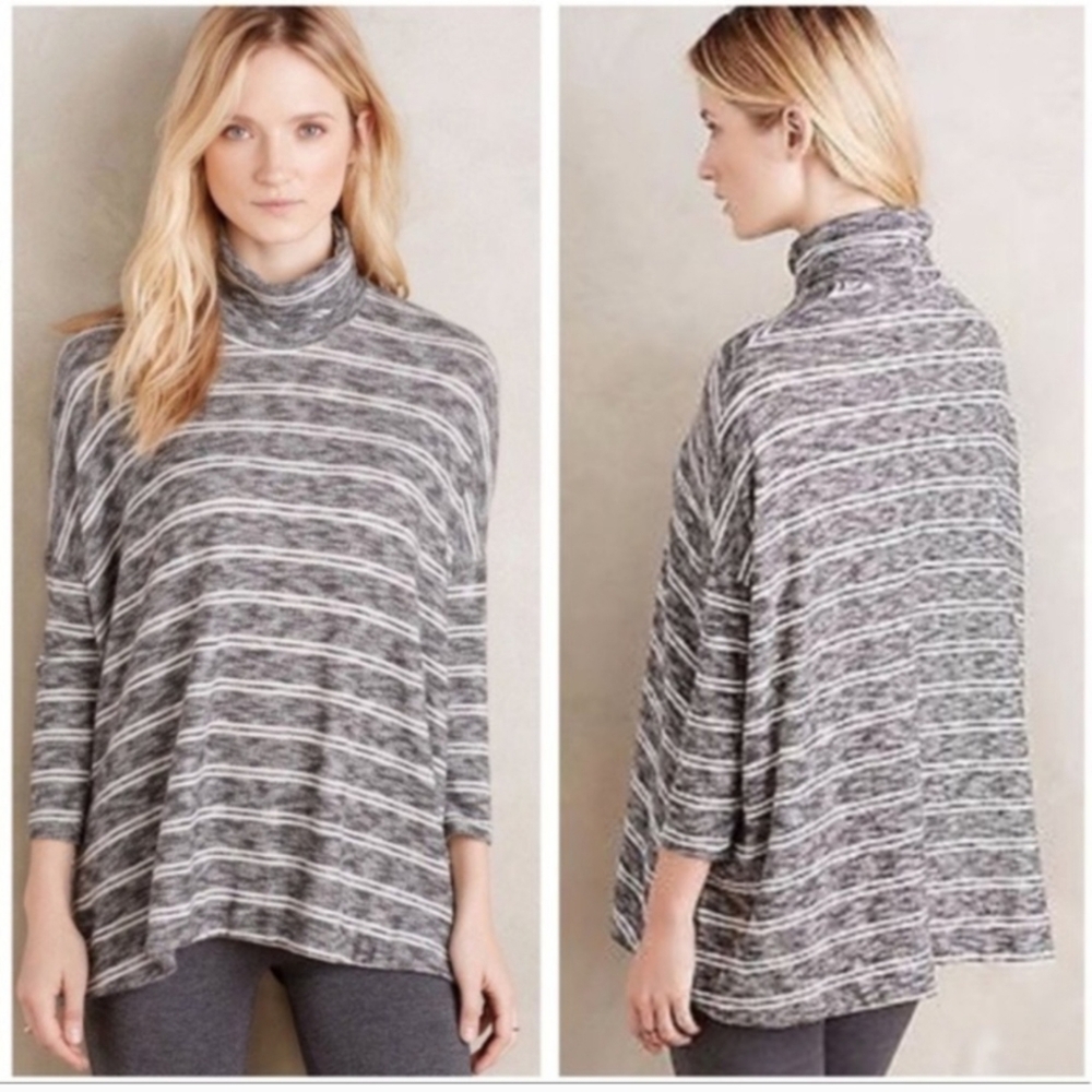 Anthropologie Postmark Mika Striped Sweater Grey And White Size Medium